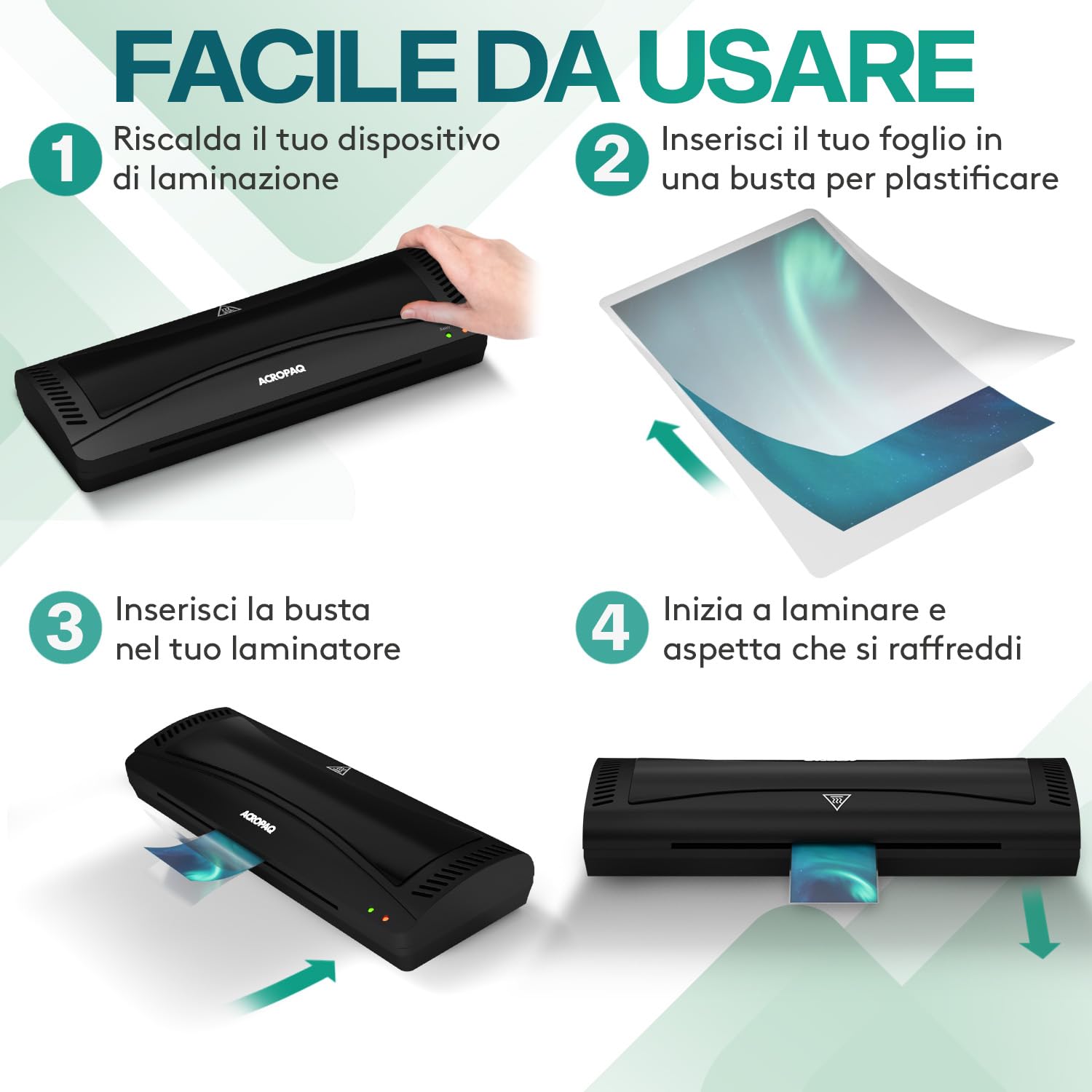 ACROPAQ Fogli plastificatrice A8 100 mic 100 pezzi Lucido Formato biglietto da visita