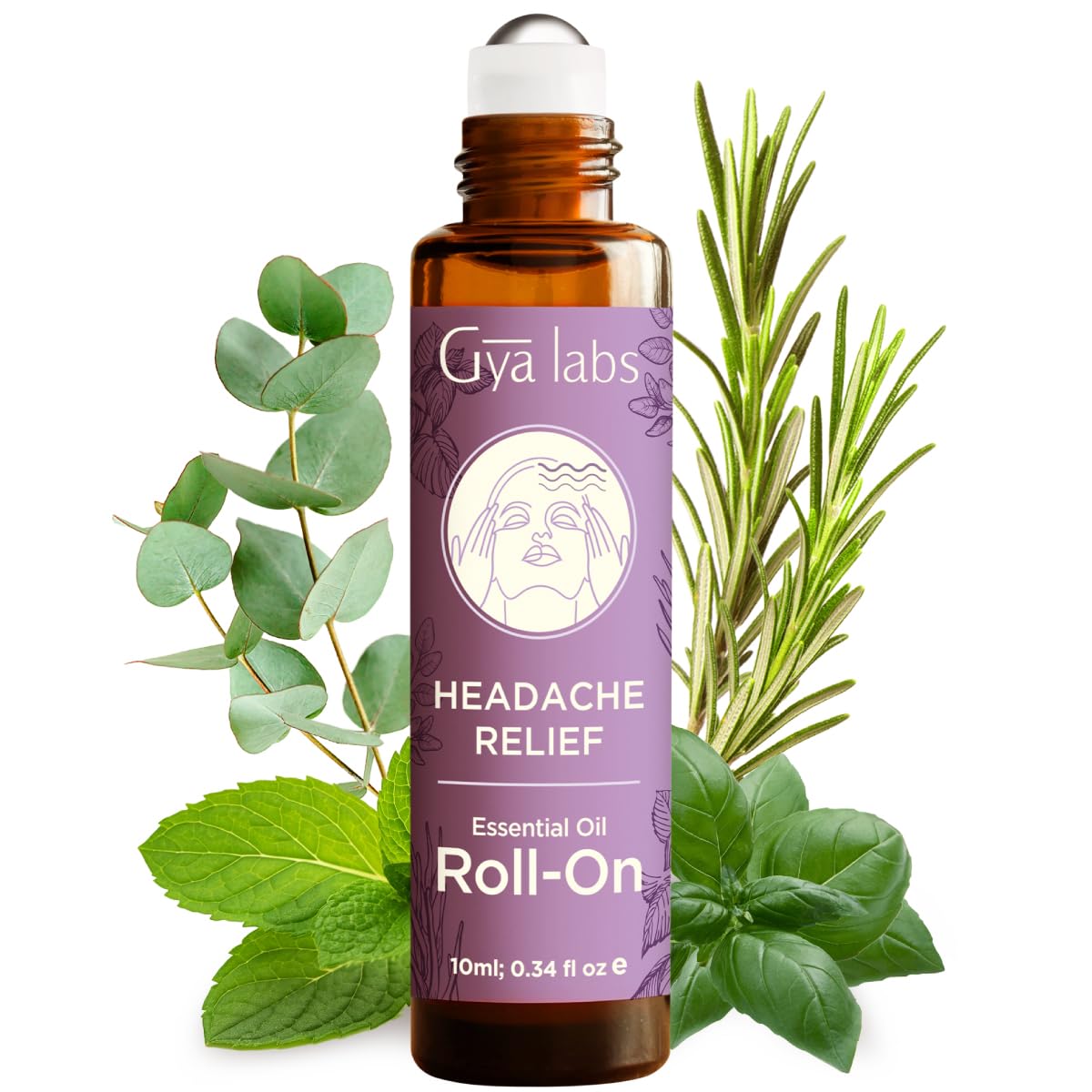 Gya Labs Headache Relief Essential Oil Roll On - Portable Soothing Comfort for Your Head - Blend with Spearmint, Rosemary & Eucalyptus, Natural Aromatherapy, Alcohol Free (0.34 Fl Oz)