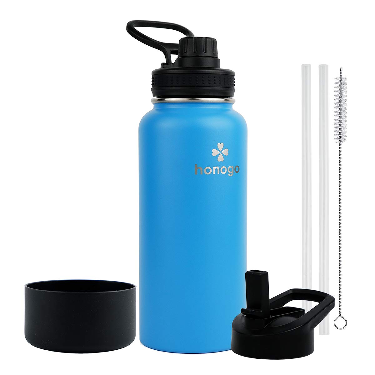 honogo 32 oz Powder Coated Double Wall Vacuum Insulated Sports Water Bottle, 18/8 Stainless Steel Wide Mouth Thermal Flask with Straw Lid & Spout Lid,