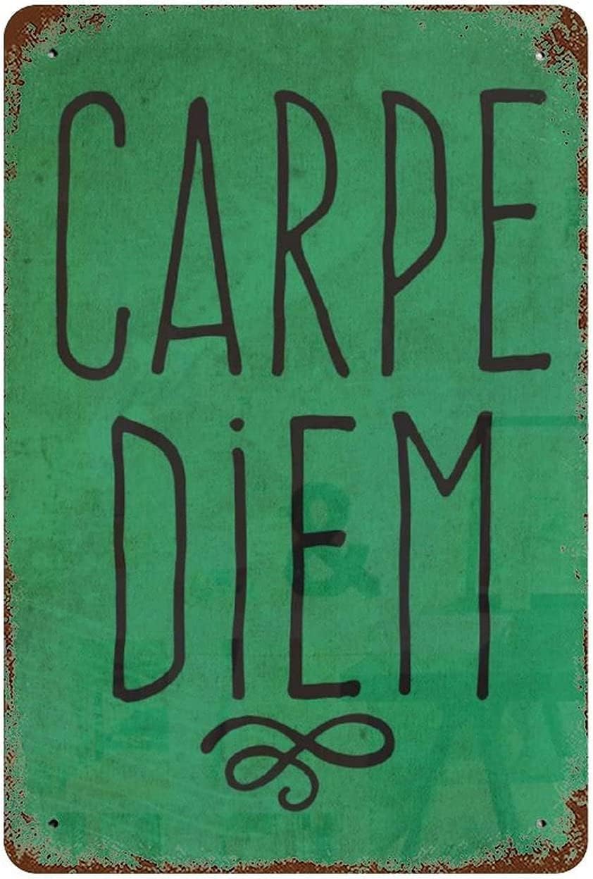 Pibonto Wall Art Vintage Metal Signs Carpe Diem Inspirational Quote Retro Poster Typography Art Positive Motivational Quotes Kitchen Office Home Living Room Garage Man Cave Wall Decor Plaque 5.5X8 Inch