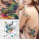 Supperb Temporary Tattoos - Gorgeous Colorful Dragon & birds