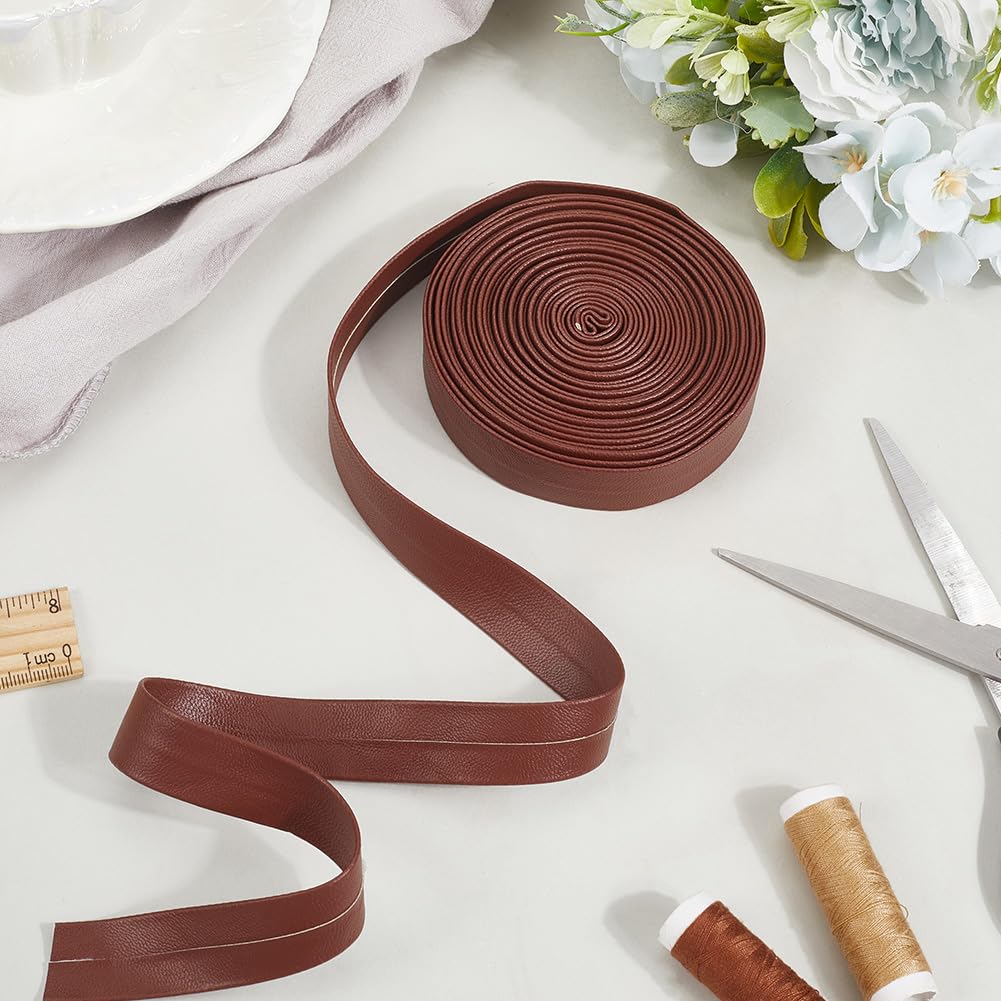 GORGECRAFT 5m x 20mm x 1mm Foldover Leather Strap Faux Leather Trimming Tape Lambskin Texture Flat Leather Cord String PU Leatherette Strips Trim Ribbon for DIY Crafts Bracelet Jewelry Making Sienna - Image 4