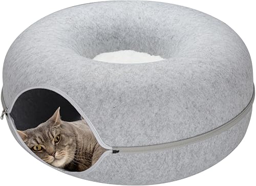 RIZZARI Peekaboo - Cama tipo túnel para gatos, cueva para gatos de interior, cómoda y lavable, cama desmontable con forma de dona para mascotas para