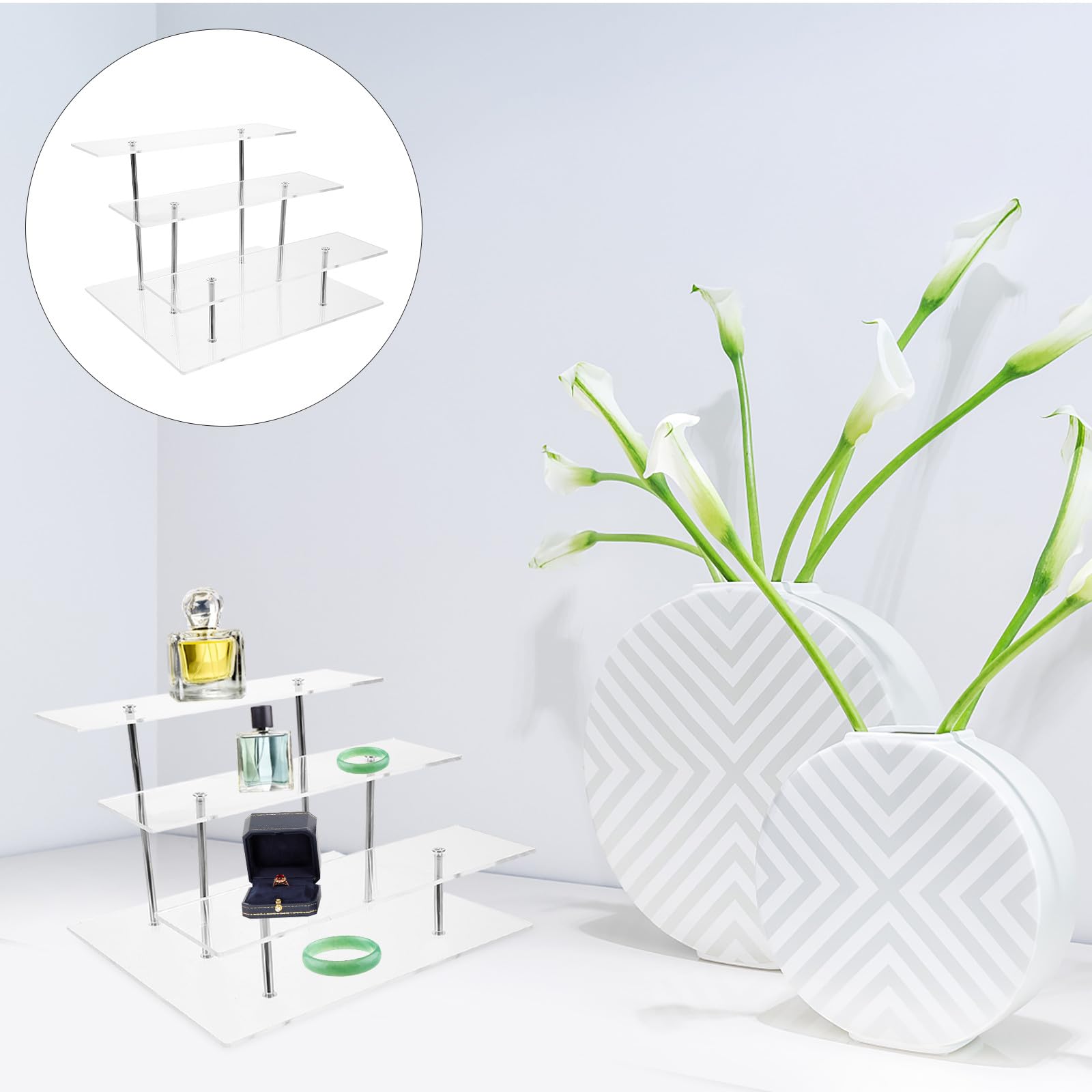 Espositore Cosmetici a Tre Livelli in Acrilico e Lega per Display