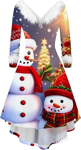 Vestido de Navidad para mujer, otoño, invierno, moderno, de felpa, cuello en V, a la moda, casual, ajustado, estampado, vestidos de manga larga,
