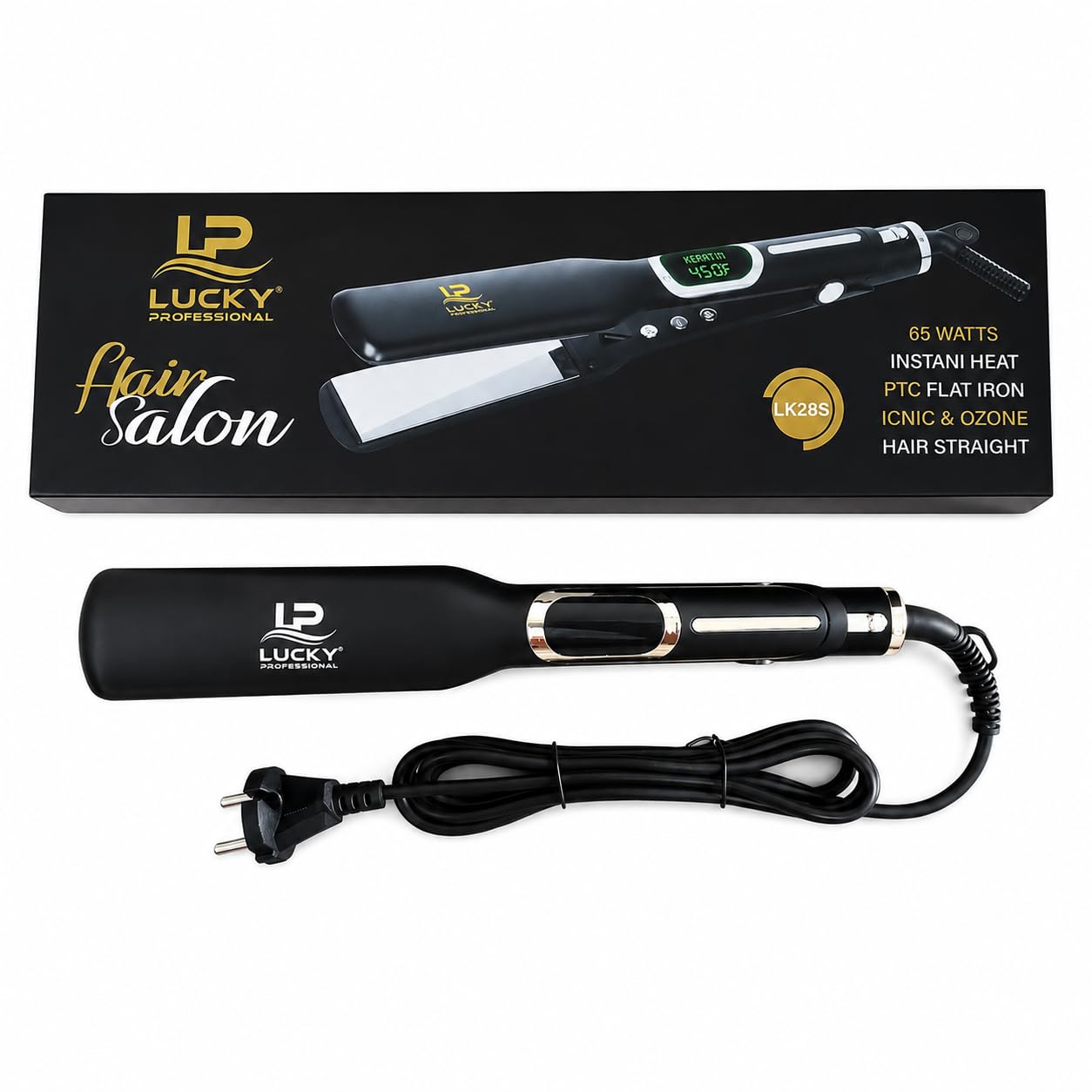 LK28S Hair Straightener | Keratin, Ionic & Ozone Technology | PTC Fast Heating | Adjustable Temperature with Digital Display | Ceramic Coated Wide Plates | 65W Professional Hair Straightener for All Hair Types | Black-image-11