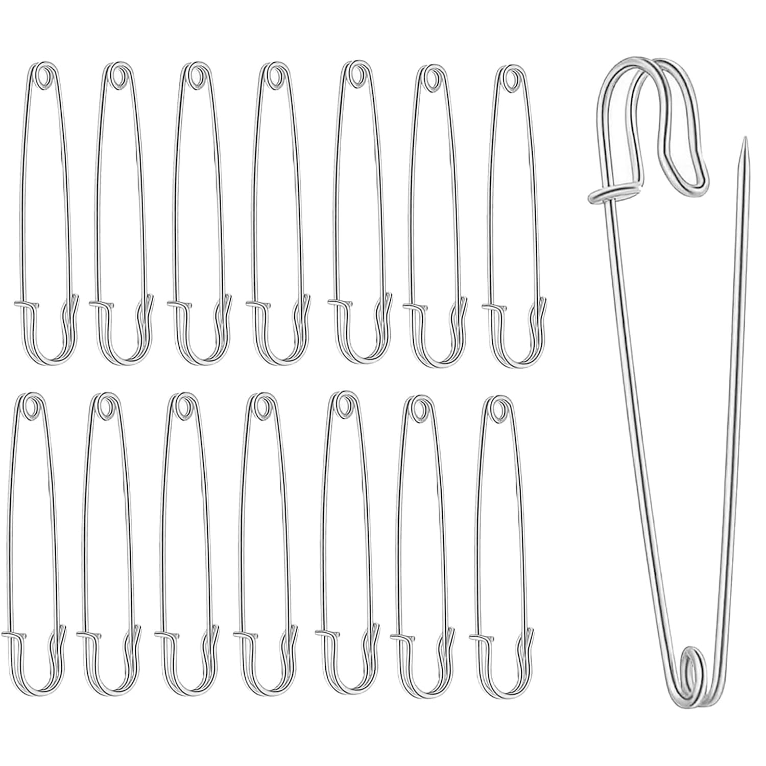 Holooveranillo Silver 15Pcs Large Safety Pins, Heavy Duty Kilt Pins, Extra Strong Safety Pinss For Clothing, Crafts, Fabrics, Accessories And Diy Projects (, 70Mm)​