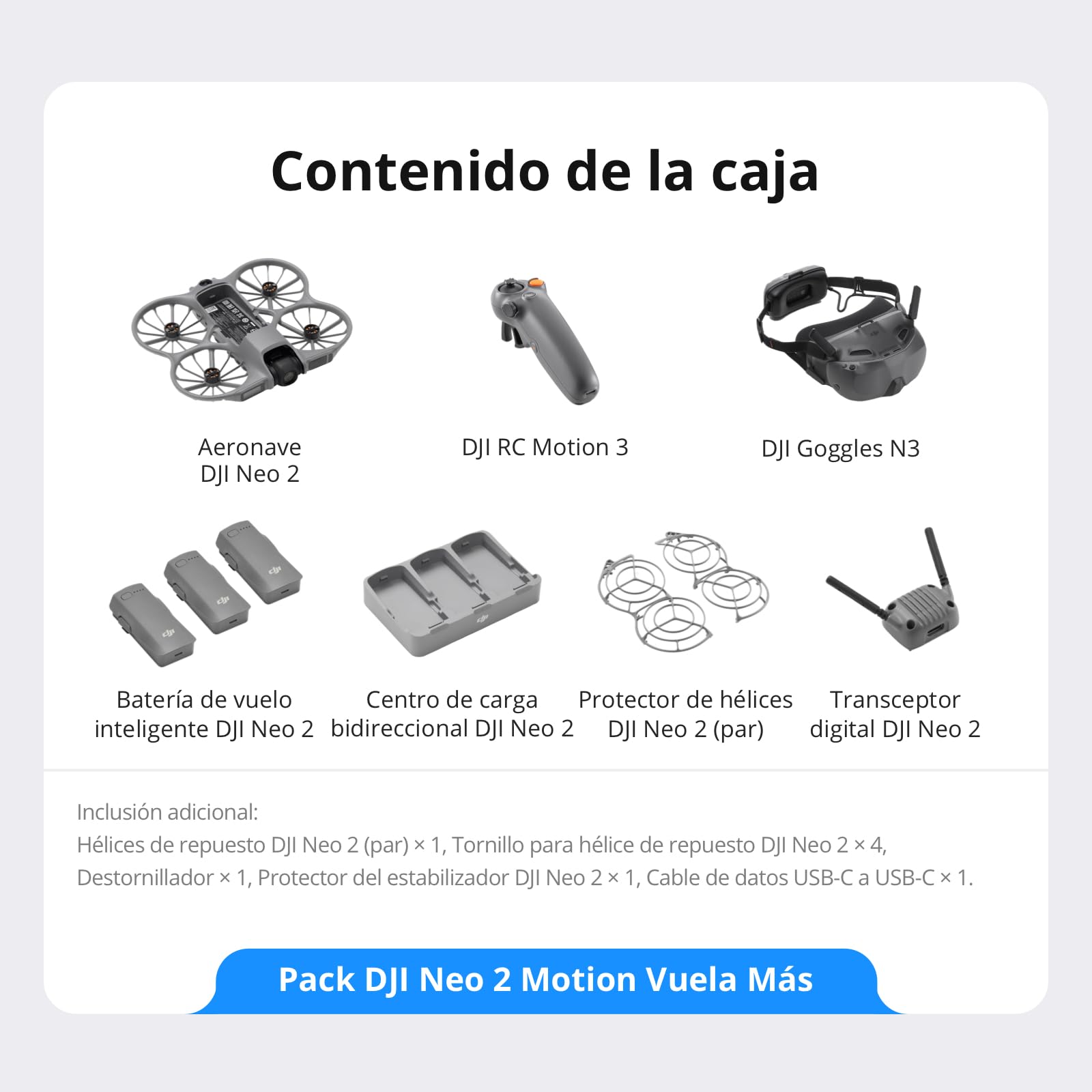 DJI Pack Neo 2 Motion Vuela Más con RC Motion 3 y Goggles N3, transmisión estable con transceptor digital, dron 4K para principiantes, vuelo FPV, 3 baterías