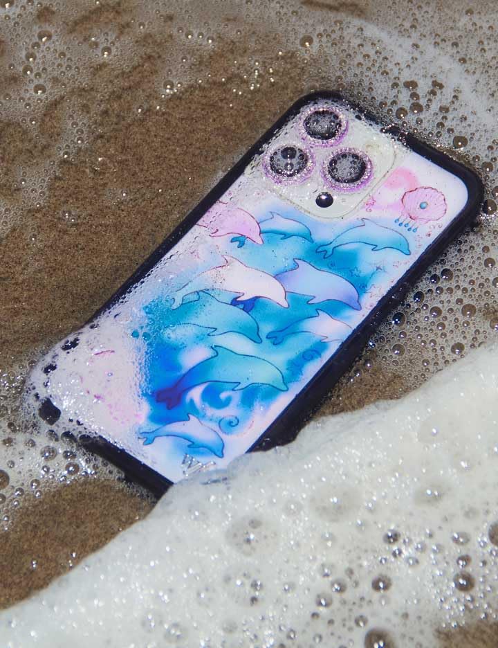 Image of Wildflower Cases - Compatible with iPhone 16 Pro Max | Protective Black Bumper, 6.5ft Drop Test Certified, Women Owned Small Business | Ocean Shells Sea Aesthetic Trendy | Dolphin Dreams
