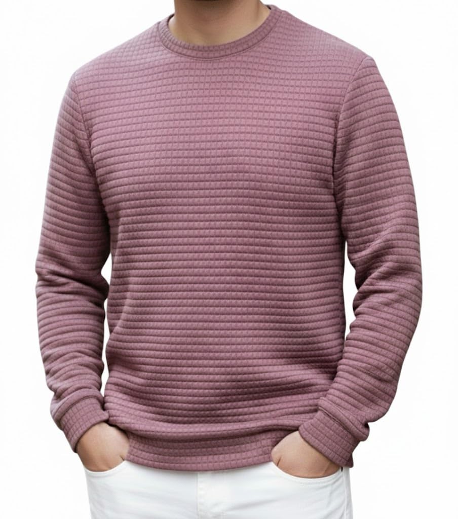 coofandy Men's Relaxed Fit Waffle Pattern Knit Long Sleeve Pullover Size Extra Large XL - Navy & Dusty Rose Textured Casual Sweatshirt with Ribbed Cuffs and Hem-picture-12