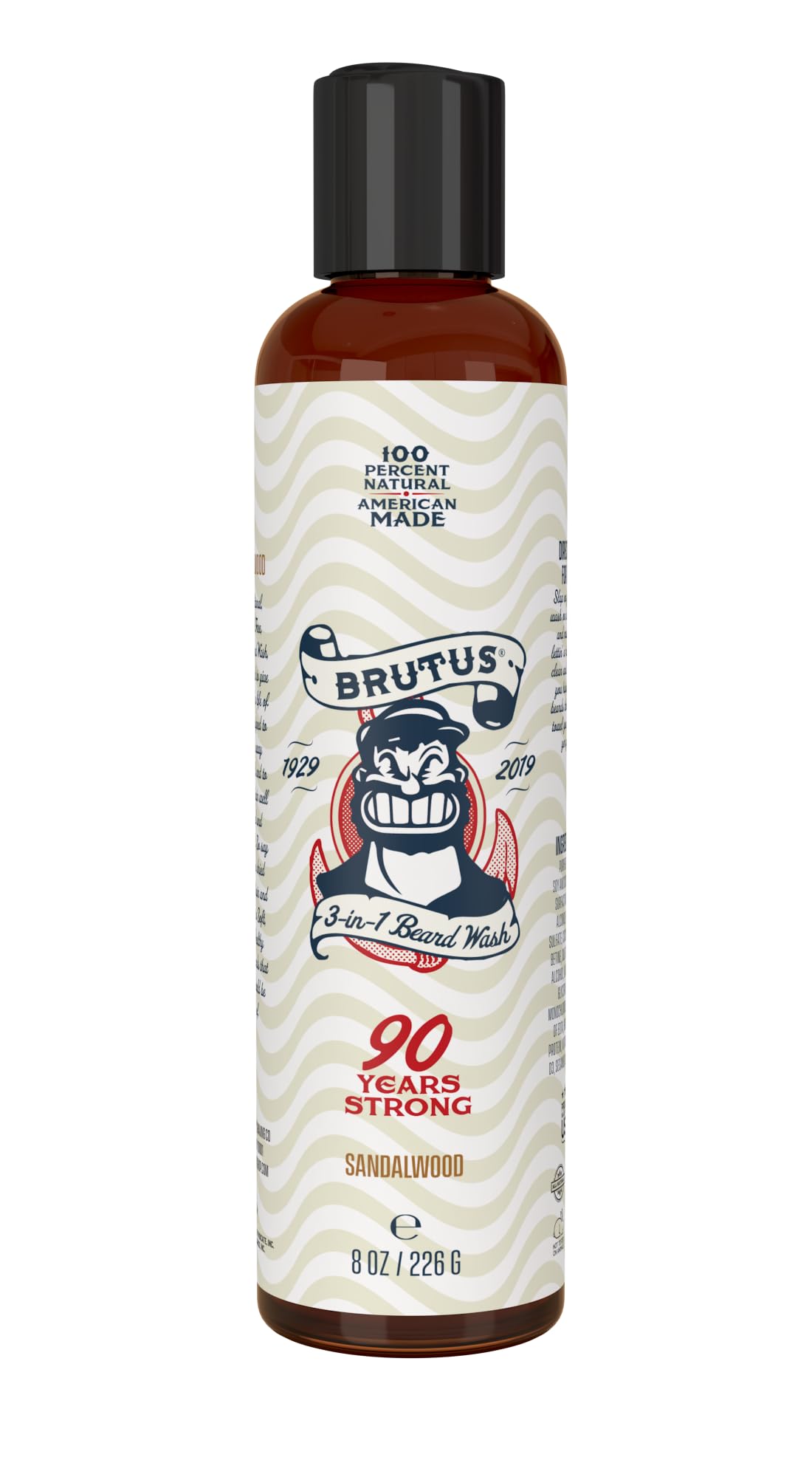 Brutus 3-in-1 Natural Beard Wash and Conditioner for Men, Cruelty Free and Nourishing Beard Shampoo, Best for Maintaining and Conditioning Hair, Sandalwood Scent, 8 oz