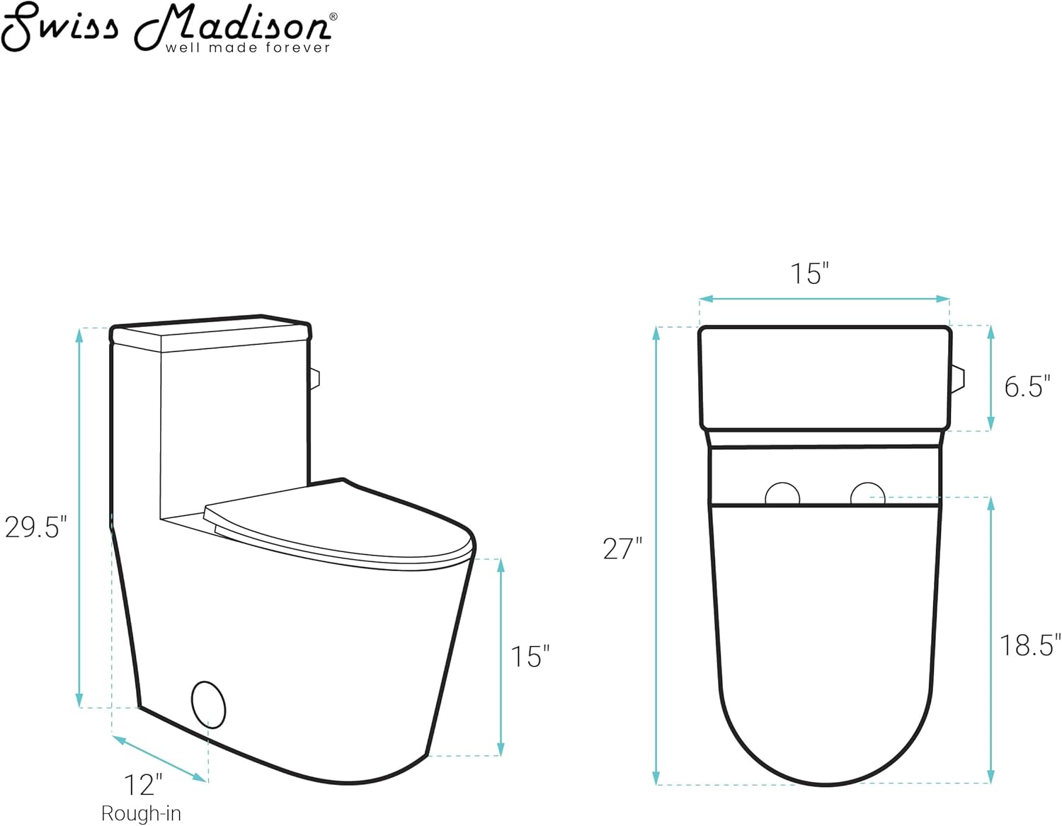 Swiss Madison Liberte One-Piece 12" Rough-in 1.28 GPF Right-Hand Flush Elongated ADA Toilet in Glossy White