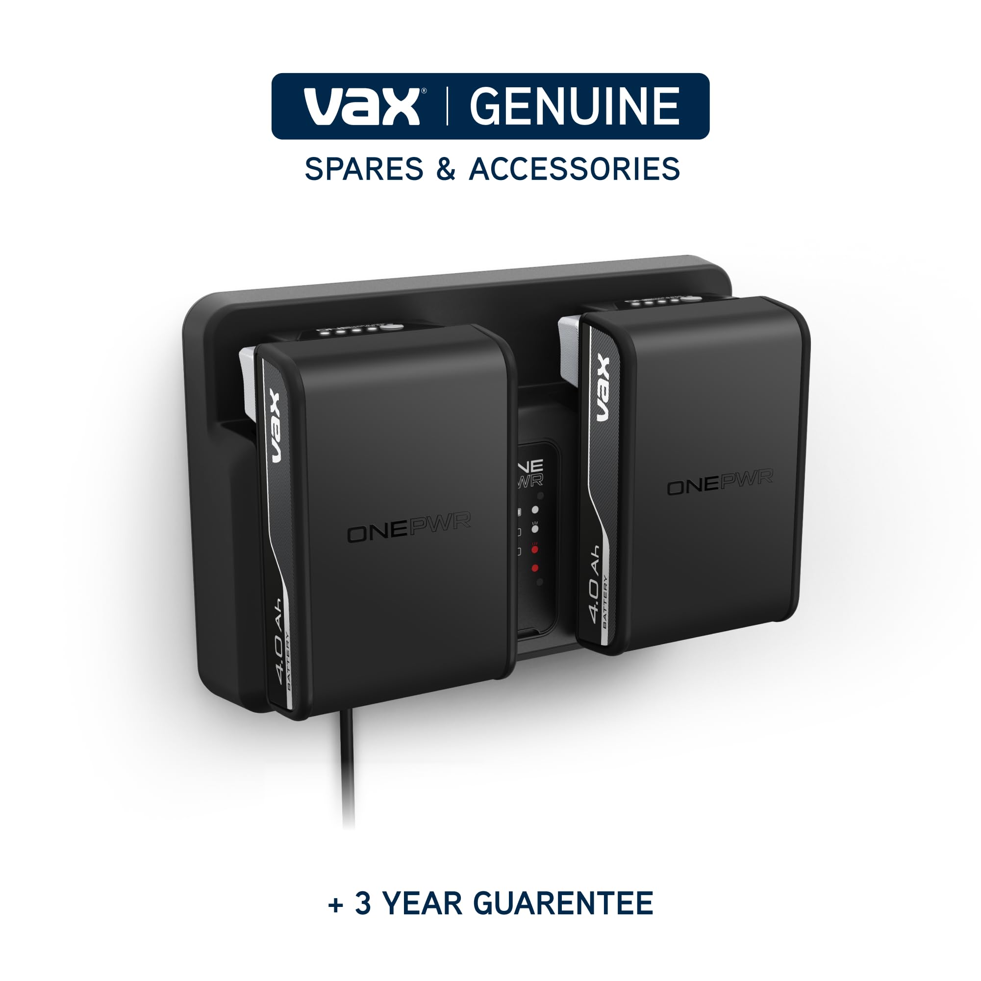 VAX ONEPWR™ - Batería Dual de 4.0 Ah + Kit de Cargador de Doble bahía, Piezas Originales de Vax de Carga rápida, garantía de 3 años