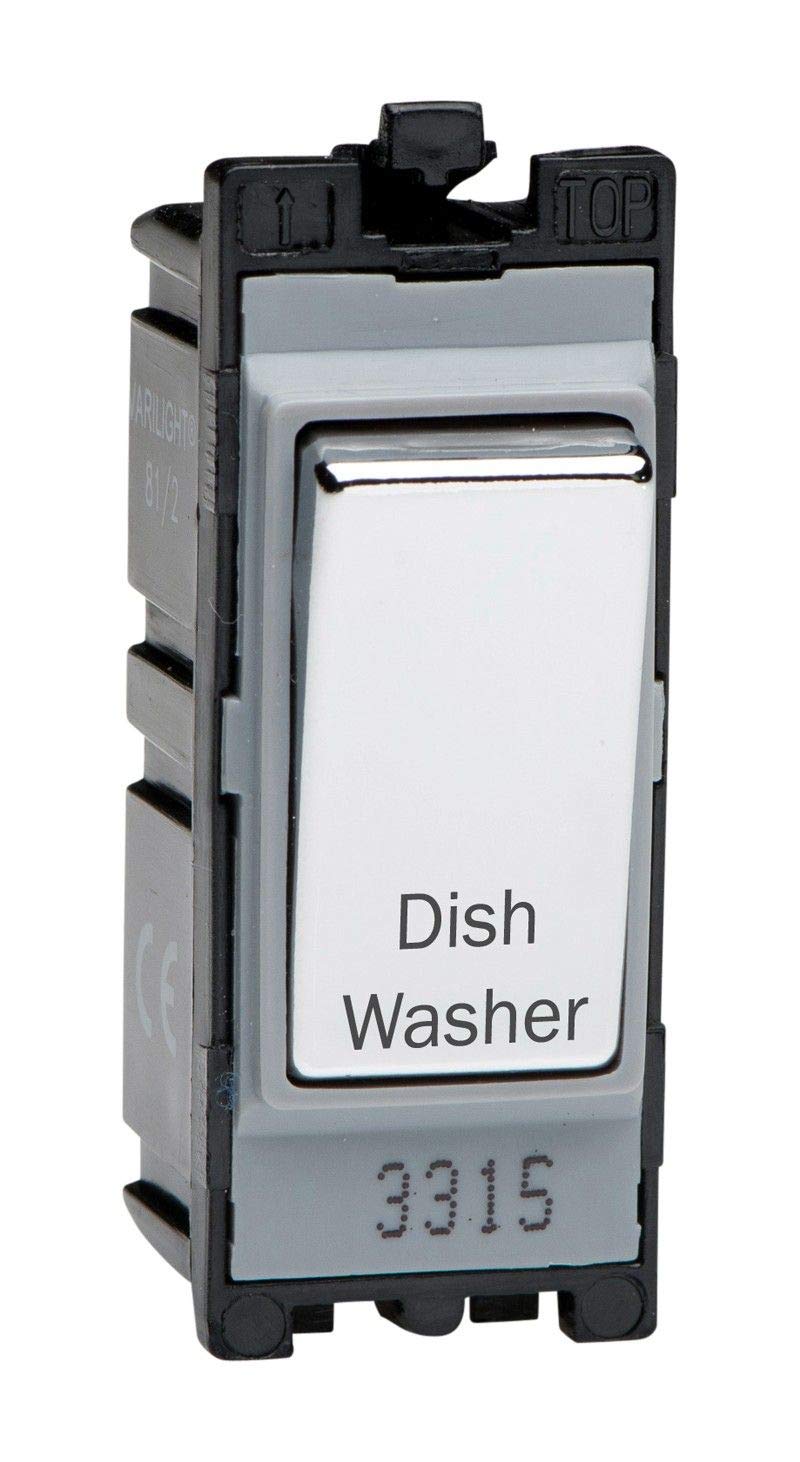 Varilight Engraved 20A 1-Way Double Pole Switch 'Dishwasher' PowerGrid Chrome