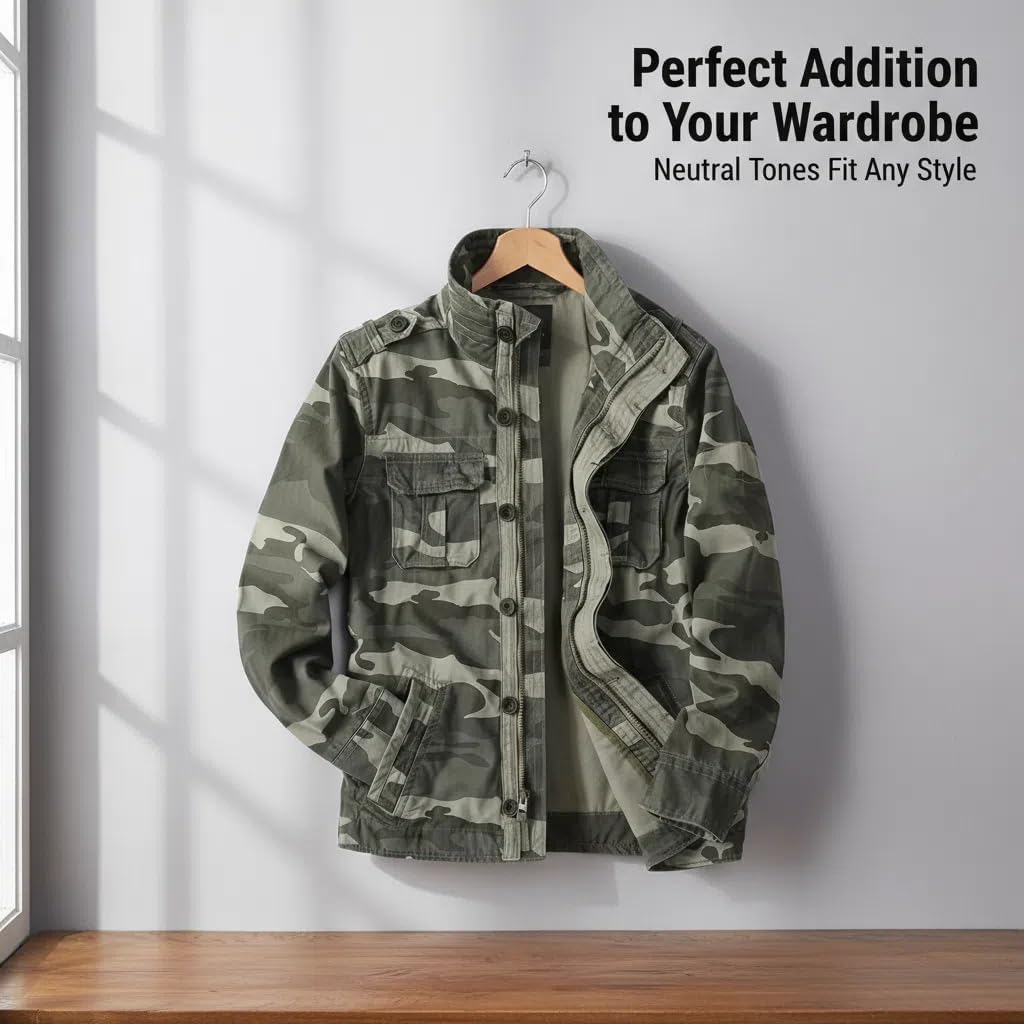 Admitted &Feeling Men's camo Military Jacket Cargo Stand Collar Bomber Jackets Coat - Image 3