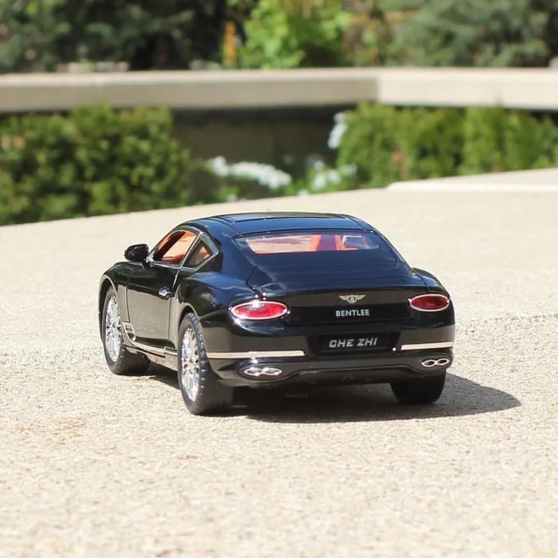 Image of Kids Model 1:24 Bentle Continental Die Cast Metal Car Pull Back Action Opening Doors with Realistic Engine Sound Lights Toy Car Gift for Boys - Black