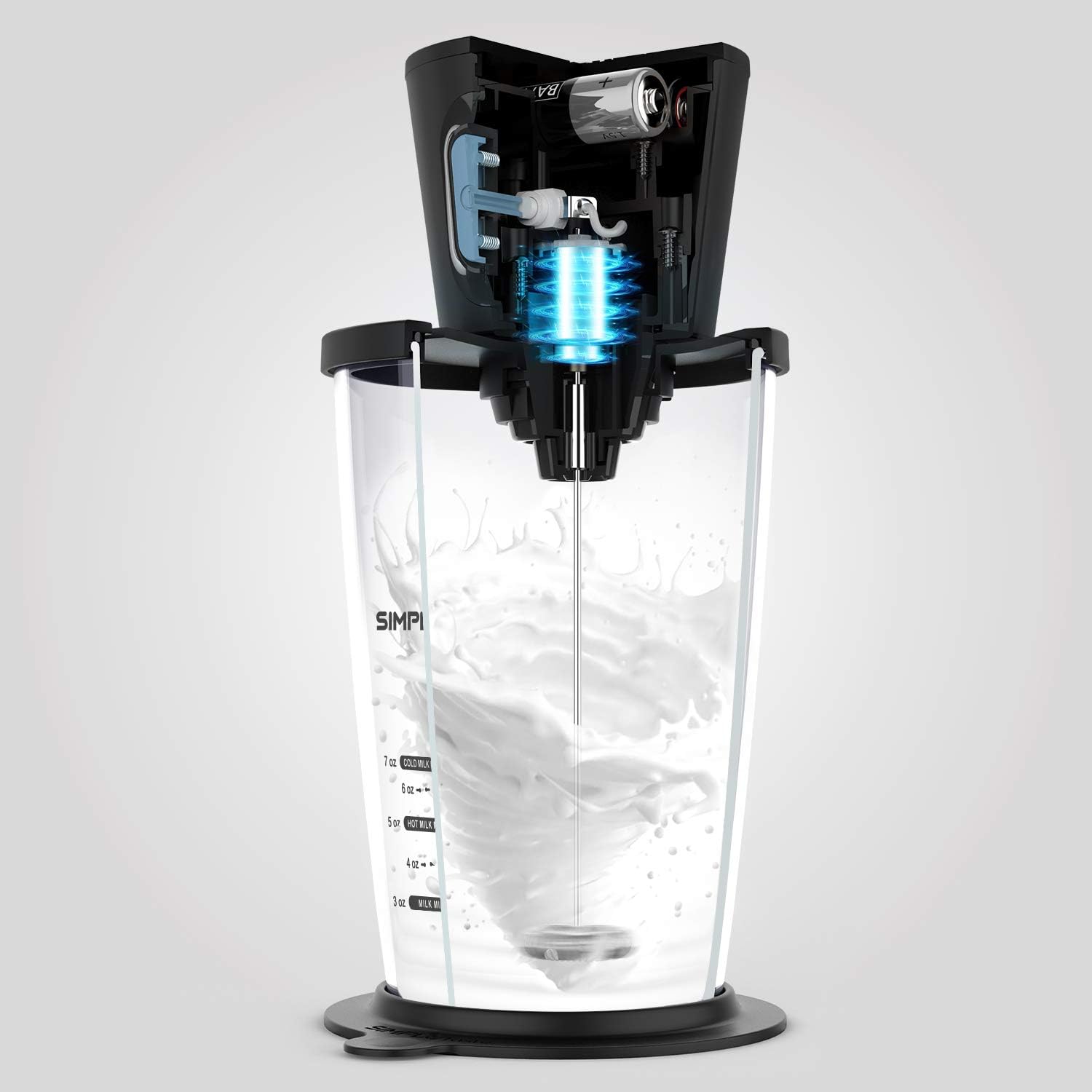 内部 view モーターと電池ボックスが見える泡立て器