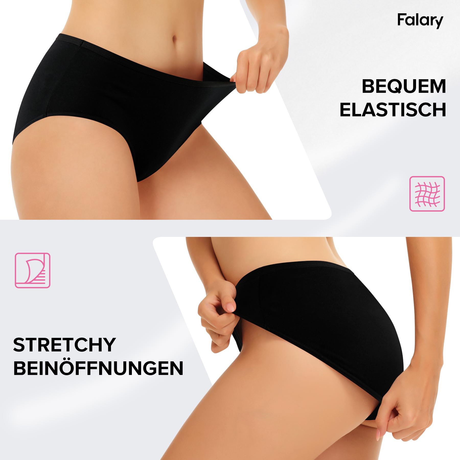 FALARY Mutande Donna 6 Pezzi, realizzate in Cotone Traspirante, a Vita Media e Stile Hipster. Intimo Comodo e Morbido per Donne.