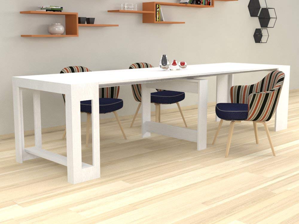 VE.CA - Tavolo Allungabile Karen, Made in Italy - Console Allungabile fino a 3 Metri, 14 Posti - Salvaspazio con Porta Prolunghe, Arredo Moderno da Sala da Pranzo (Bianco Frassinato, TAVOLO)