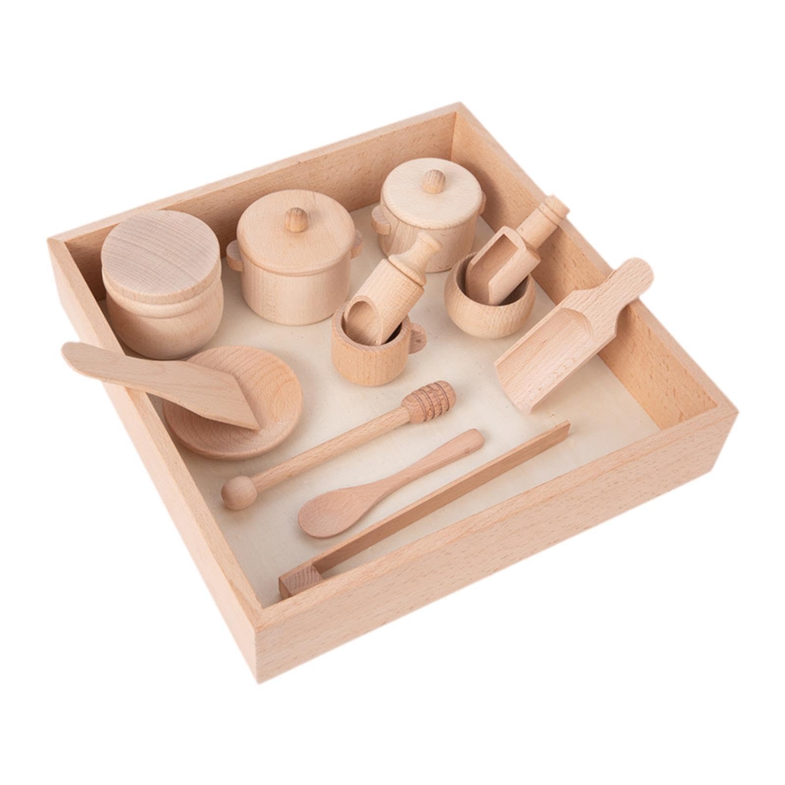 14 Teiliges Sensorisches Spielzeugset Aus Holz, für Kleinkinder | Holzschaufeln Und Zangen, Feinmotorikförderung mit Holzbox