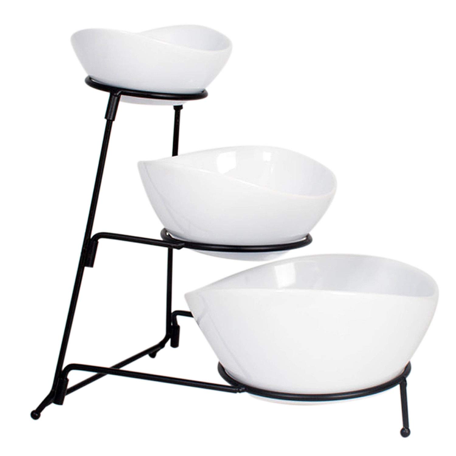 3Tier Oval Bowl Black Server Set Food Server Display Stand Chip