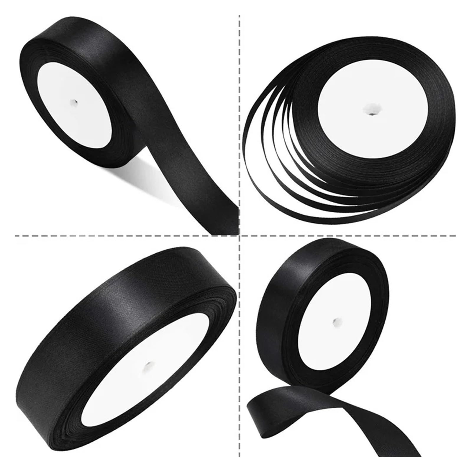 Wstążka, wstążki do pakowania prezentów, czarna wstążka satynowa o szerokości 10 mm-25 mm, opakowanie 2 szt(2.5cm Black)