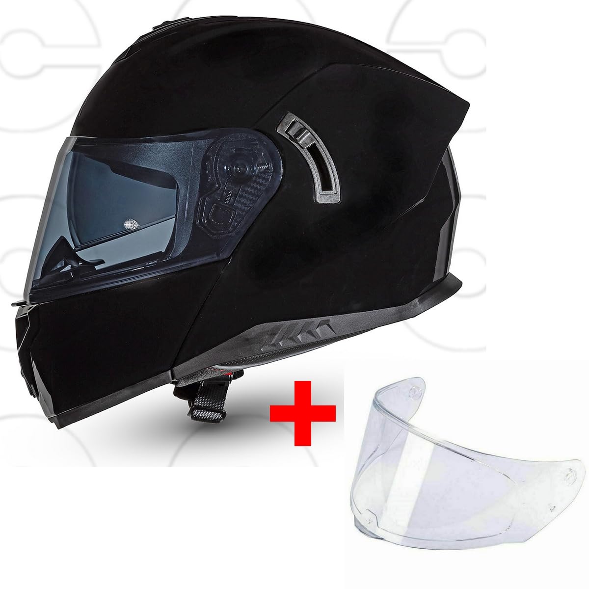 CRUIZER Casco Moto Scooter Modulare Nero Lucido Doppia Visiera con Visiera aggiuntiva oscurata S