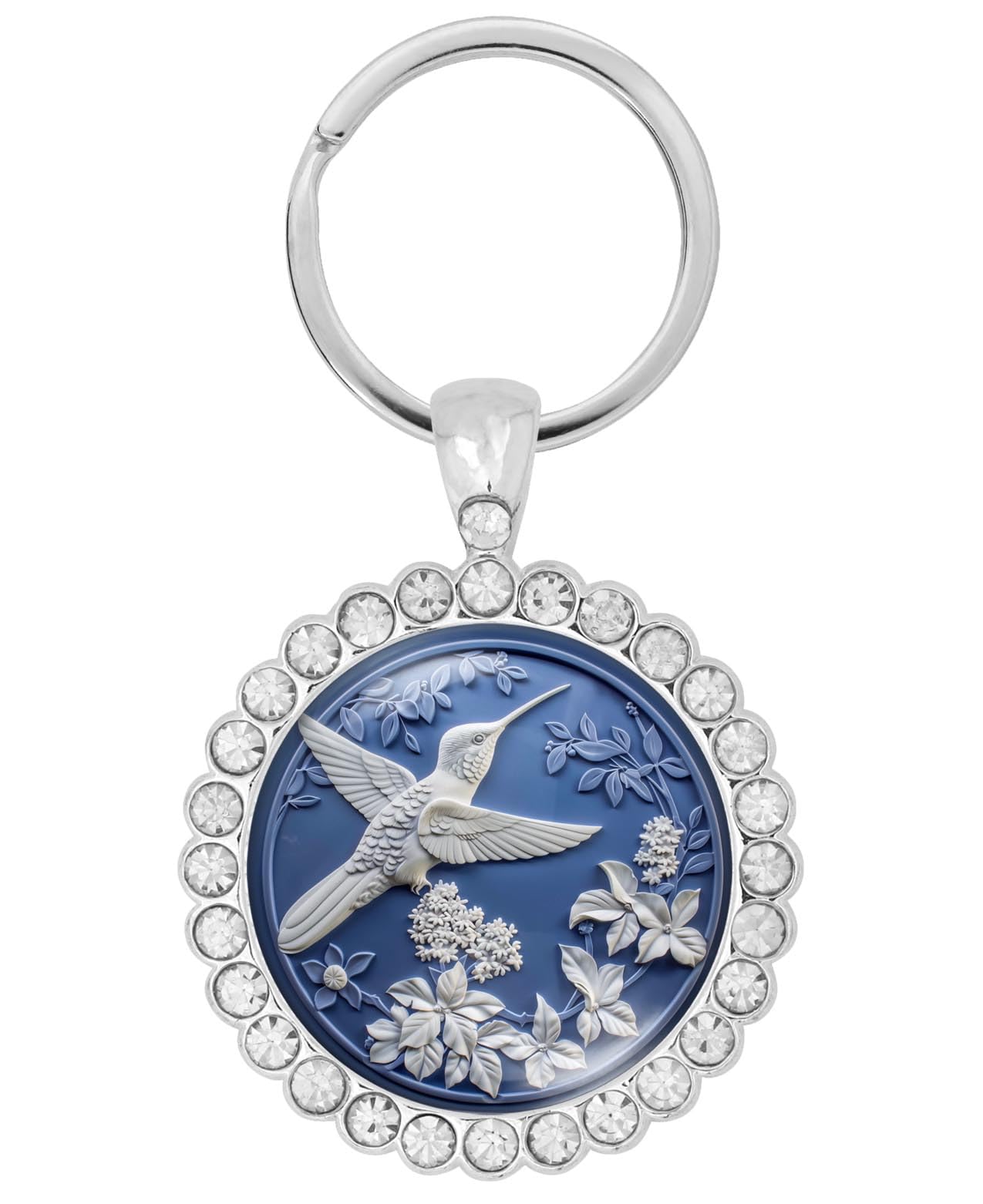 Gotham Decor Hummingbird Blue Cameo Look Metal Rhinestone Keychain/Keyring/Deco Keychain/Bird Keychain