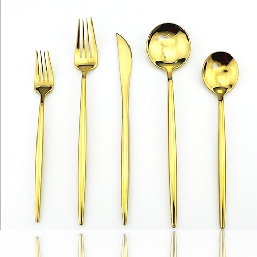 Juego de cubiertos de lujo JASHII de acero inoxidable 1810 Royal 20 piezas de cubiertos de oro para bodas, festivales de Navidad, cena, cuchillo