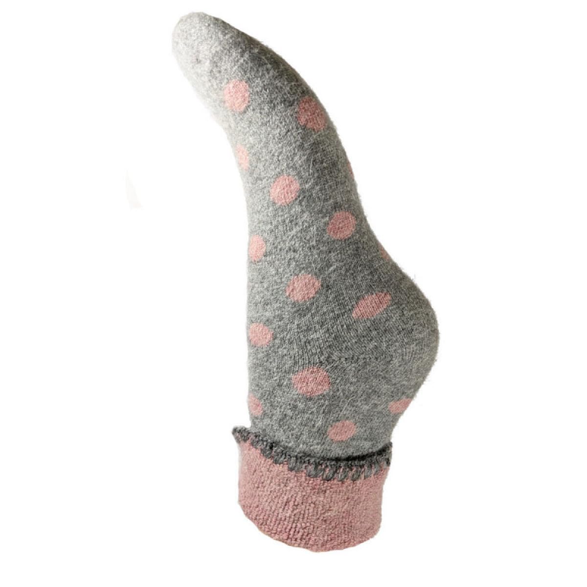 Joya Luxurious Cuff Socks Grey With Pink Dots Women's UK 4-7 Ladies