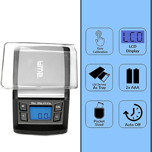 Miniatura 8 de American Weigh Scales Serie Aero (AERO 150) - Pantalla LCD retroiluminada con pantalla digital compacta y moderna, 150 G x 0,01 G