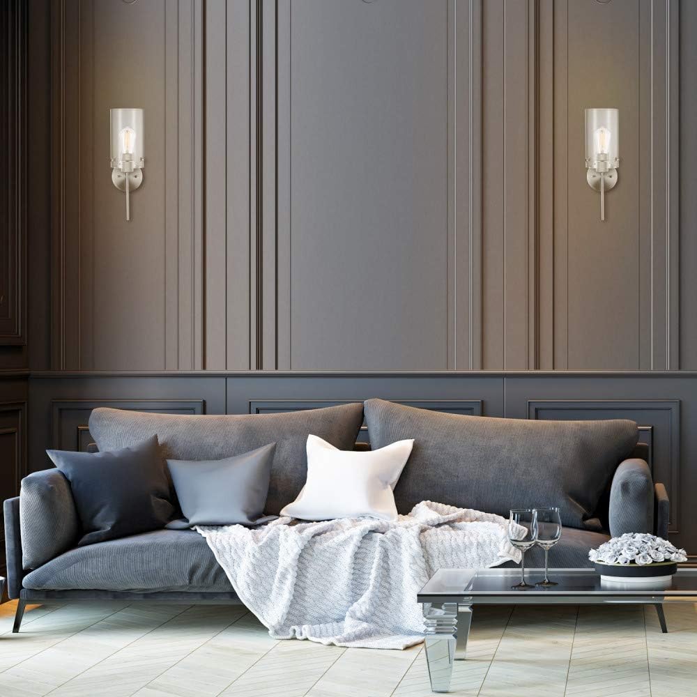 Globe Electric Cusco 1-Light Wall Sconce, Brushed Nickel, Clear Glass Shade 51361, Bulb Not Included