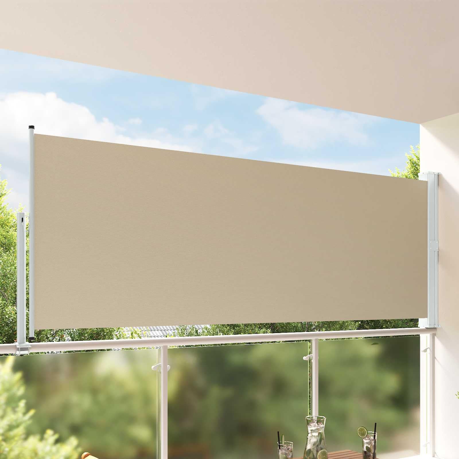 Store latéral anti-regard et vent pour balcon avec hauteur ajustable de 110 à 150 cm