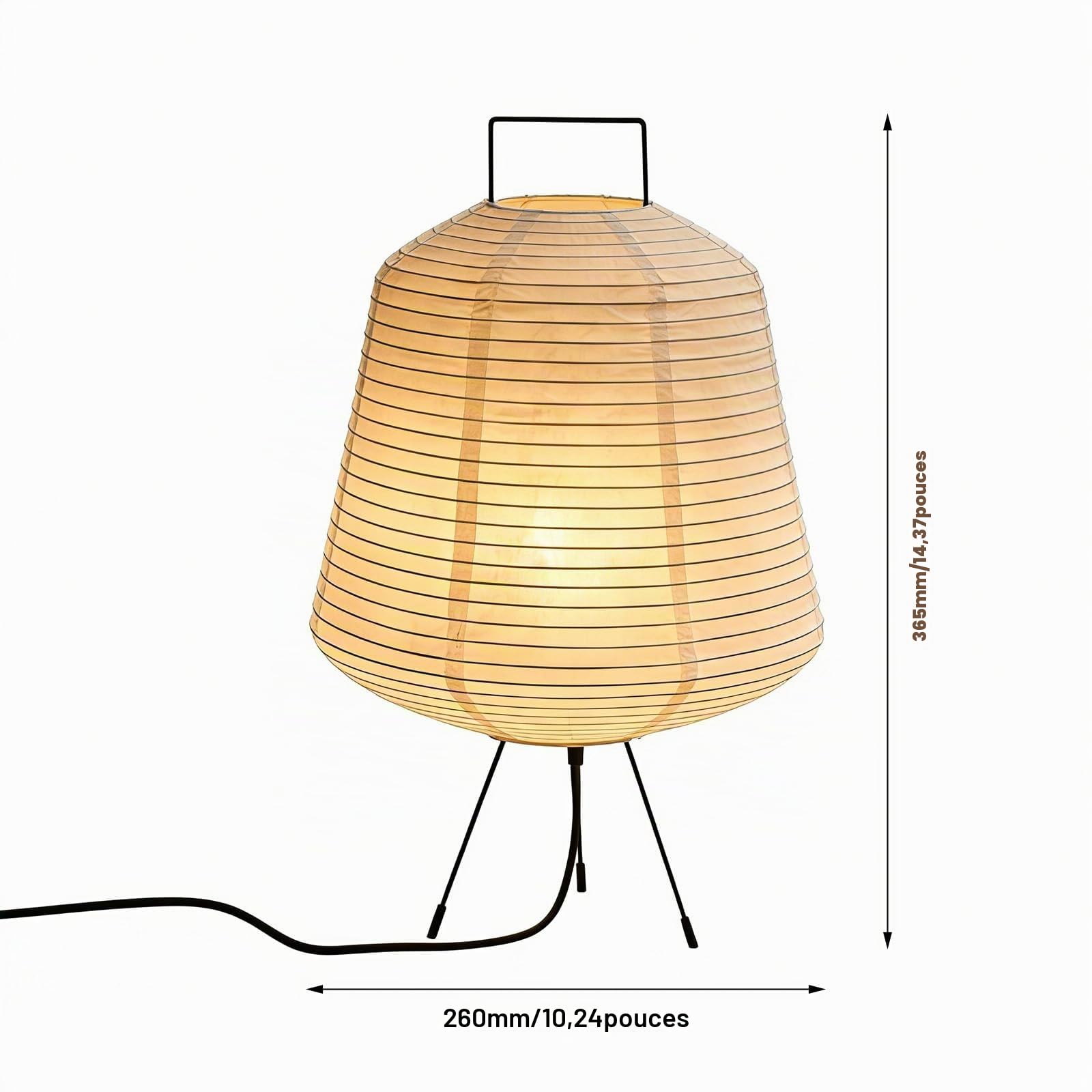 Abat-jour en papier de riz, lampe de chevet, lampadaire, lampe de table, avec douille E27, lampe suspendue, lampe en papier, câble de 2 m, hauteur 36 cm (ampoule non incluse)