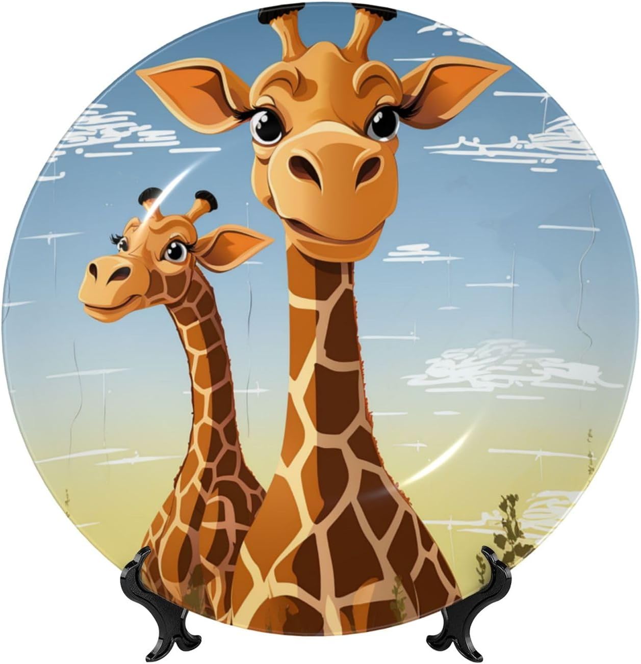 Giraffe Bone China Decorative Plate Art Ceramic Decorative Plate With Display Stand 8in Handmade Ceramic Ornament For Home Office Wall Decor
