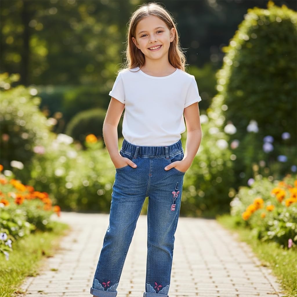 Peacolate 4-9T Infant Little Kids Girls Embroidery Jeans Denim Pants - Image 2