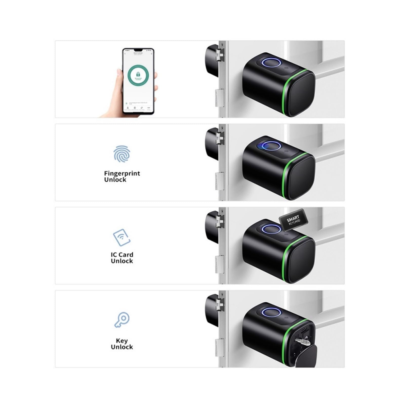 Serratura intelligente a cilindro con impronta digitale, supporta lo sblocco remoto tramite scheda IC/APP tramite Bluetooth(Noir)