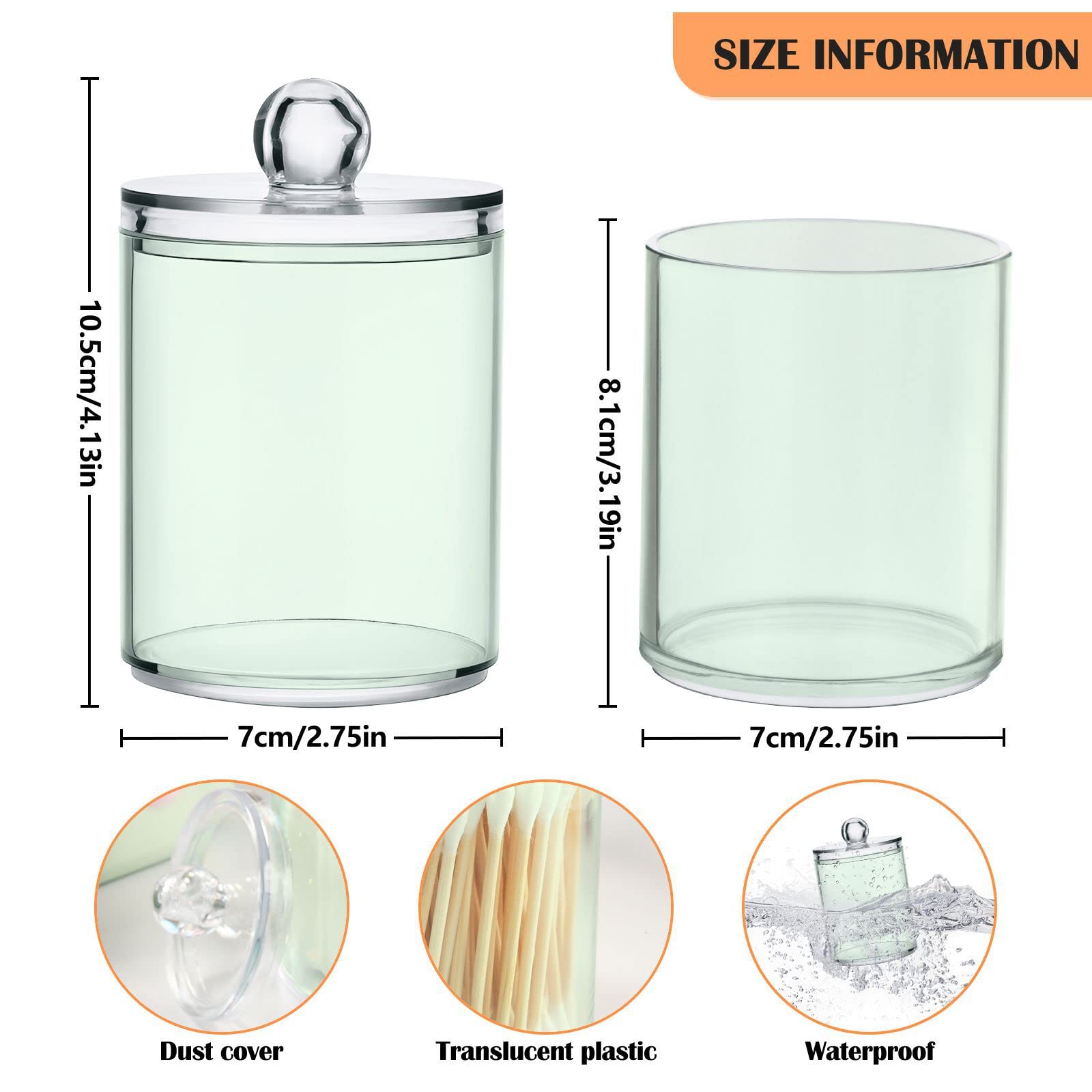 Honeydew Qtip Dispenser Apothecary Jars Bathroom Qtip Holder Storage Canister 10 Oz Plastic Jar for Cotton Ball Swab Round Pads Floss 2pcs