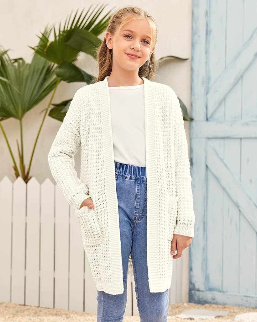 SySea Girls Batwing Long Sleeve Cardigan Open Front Chunky Knit Sweaters Coats with Pockets - Image 4