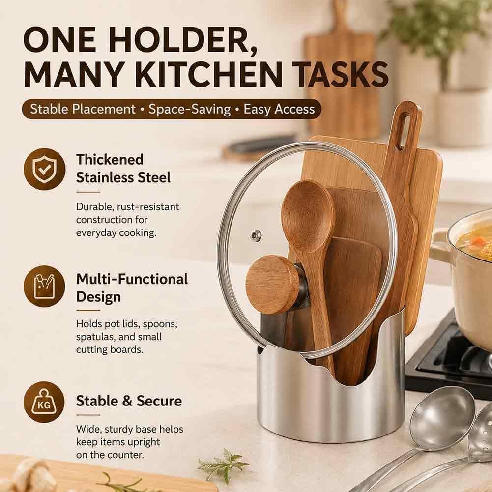 Multi-Functional Kitchen Utensil Holder – Holds pot lids, Spatulas & Cutting Boards. Thickened 304 Stainless Steel Countertop Organizer, Space‑Saving, Anti-Slip Base, Rust Resistant，2Pcs image 2