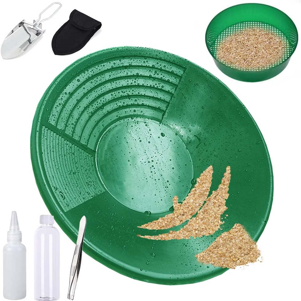 6 Stück Goldwaschpfanne Set,Kunststoff Goldpfanne mit Gold Wash Sieve,Goldwannenbecken...