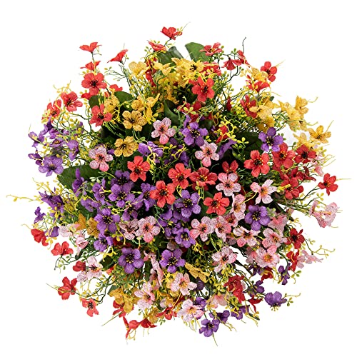 Artificial Flowers With Hanging Basket Planter For Home Decoration, Daisy Orchid Outdoor Indoor Garden Yard, Metal Coconut Lining Basket With Faux Plant, Mix Color #TOP5