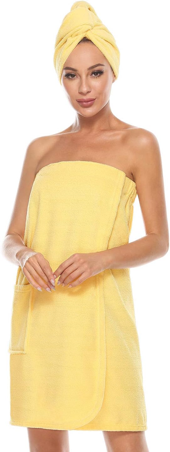 Vislivin Womens Wrap Towel Robe Spa Wraps & Hair Towel Bathrobe Wrap Adjustable Closure