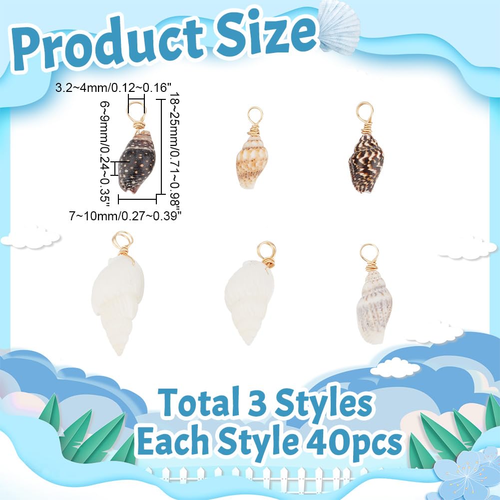 HOBBIESAY 120Pcs 3 Styles Natural Shell Charms Spiral Seashells Pendant Ocean Conch Dangle Charms Tiny Sea Beach Charm for Necklace Bracelet Earring Jewelry Making DIY Craft - Image 2
