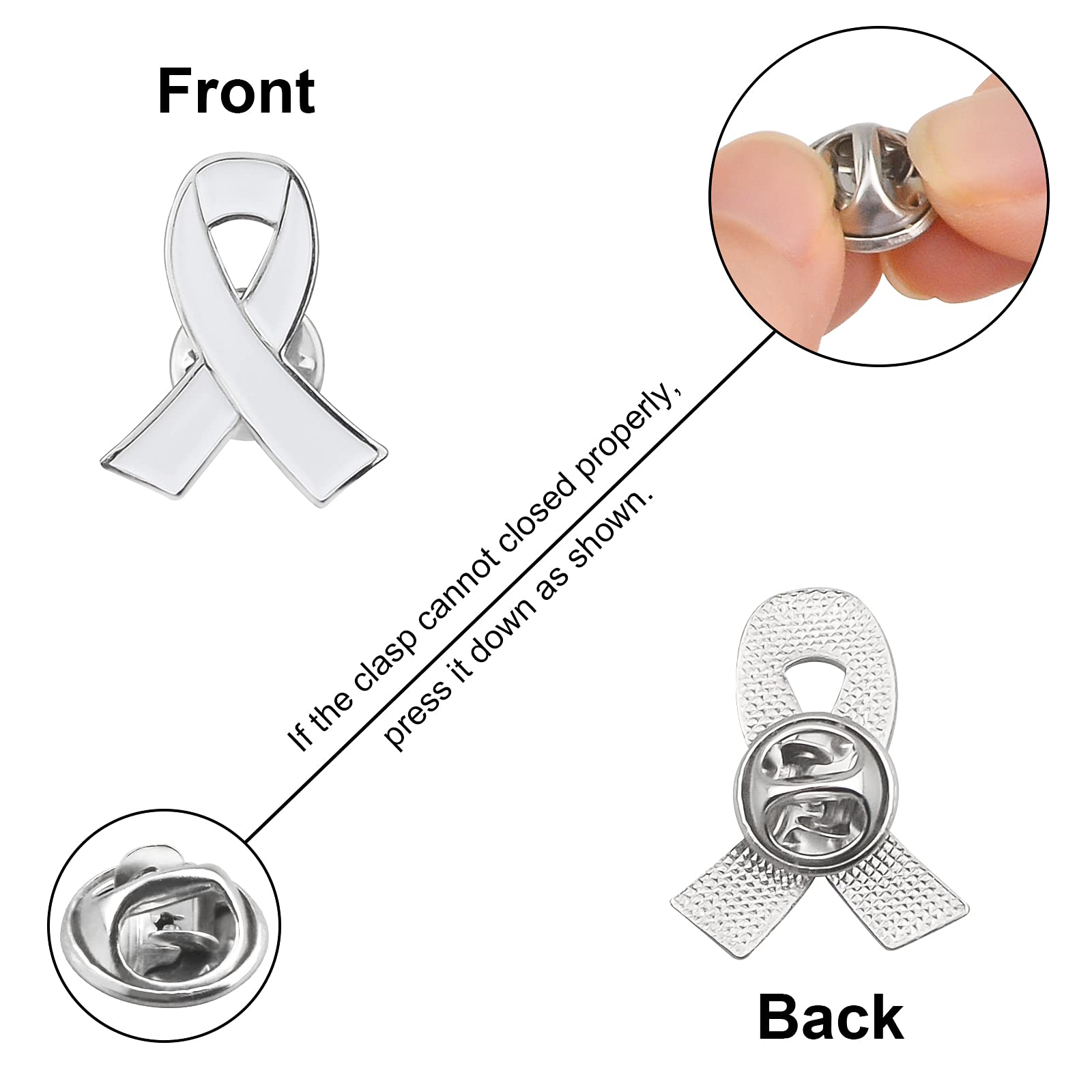 WANDIC Weiße Satin-Broschen Mit Rose – 50 Stück | Awareness-Abzeichen Für Lungen-/Knochenkrebs