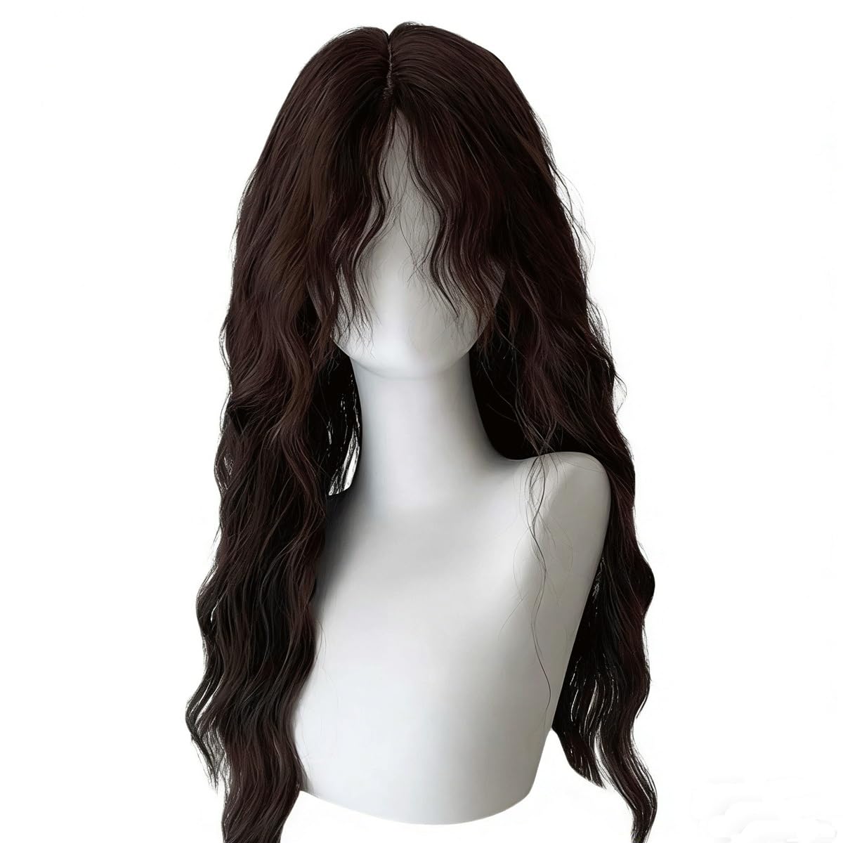 Perruque longue avec frange pour masquer la perte de cheveux noire - 4
