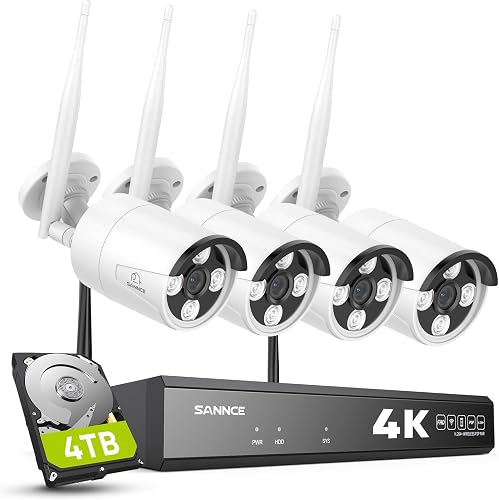 SANNCE 16CH 8MP NVR Wireless Security Camera System with 4 * 8MP IP66 Waterproof Surveillance IP Cameras, 2TB HDD Storage, Dual-Band WiFi, H.264+ Video Coding, Night Vision