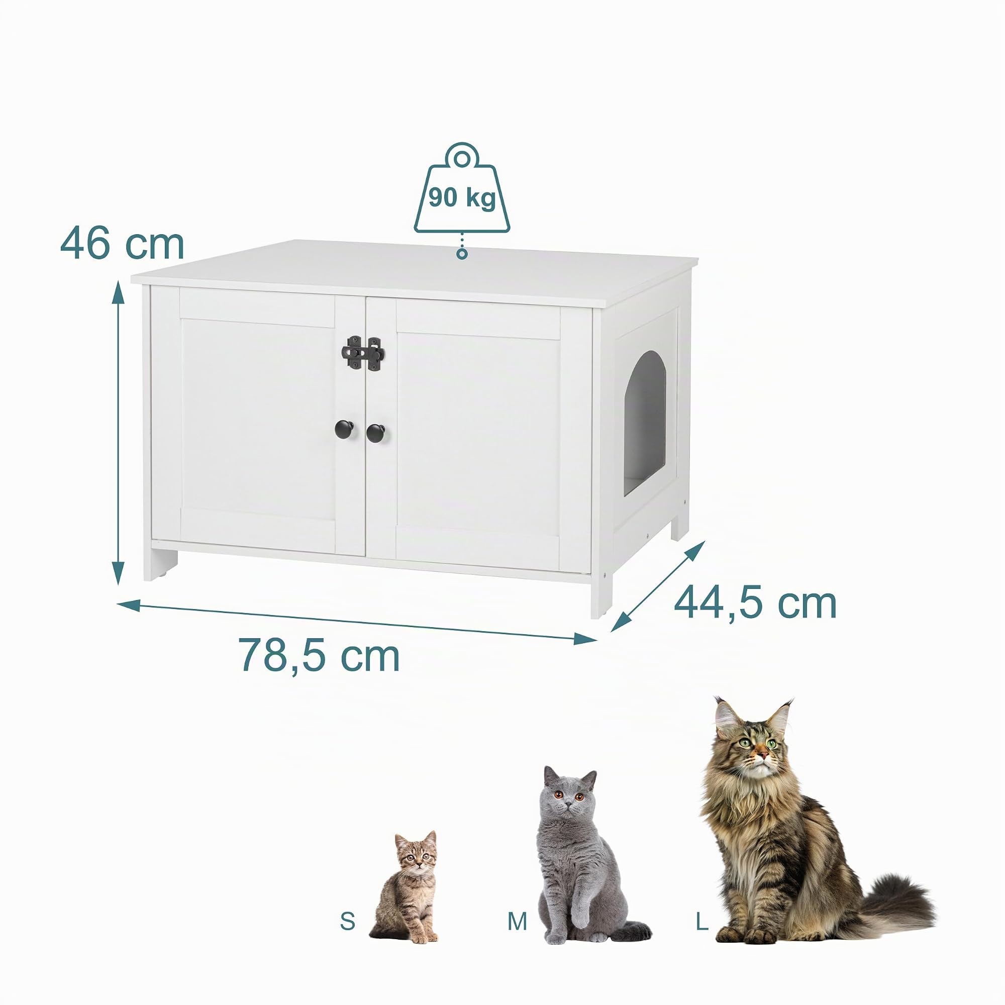 Relaxdays Armario para Gatos con Cerradura, Divisor y Entrada Lateral, HBT 46x78.5x44.5 cm, Blanco