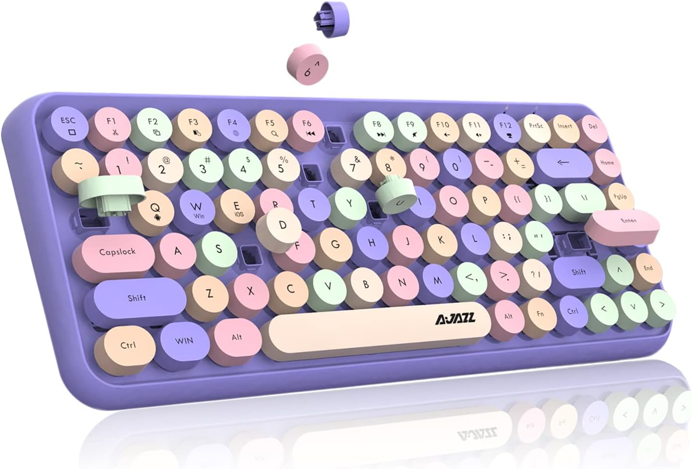 FELiCON 308i Retro Wireless Keyboard, Bluetooth Silent Cute Computer Keyboard with Round Punk Compact 84 keys, Lightweight, Matte Texture,Typewriter Design for PC, Laptop, Mac, Phone-Colorful Purple
