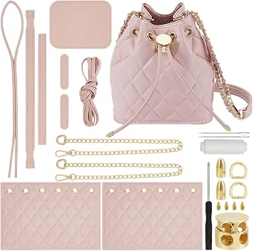 WADORN DIY PU Leather Bucket Bag Making Kit, Handmake Crossbody Bag Sewing Knitting Sets for Purse Making Handbag Making Materials Accessories for DIY Shoulder Bag Making, Pearl Pink